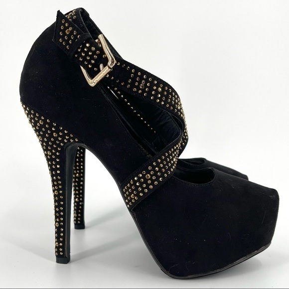 RED CIRCLE Size 10 Annalisa Black & Gold Heels - Picture 1 of 9